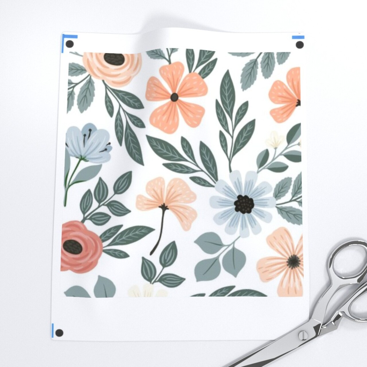 Coral Floral Sage Green Leaf Pretty Flowers Delicate Garden Custom Printed Fabric by Spoonflower Various Fabrics by the Yard or Fat Quarter